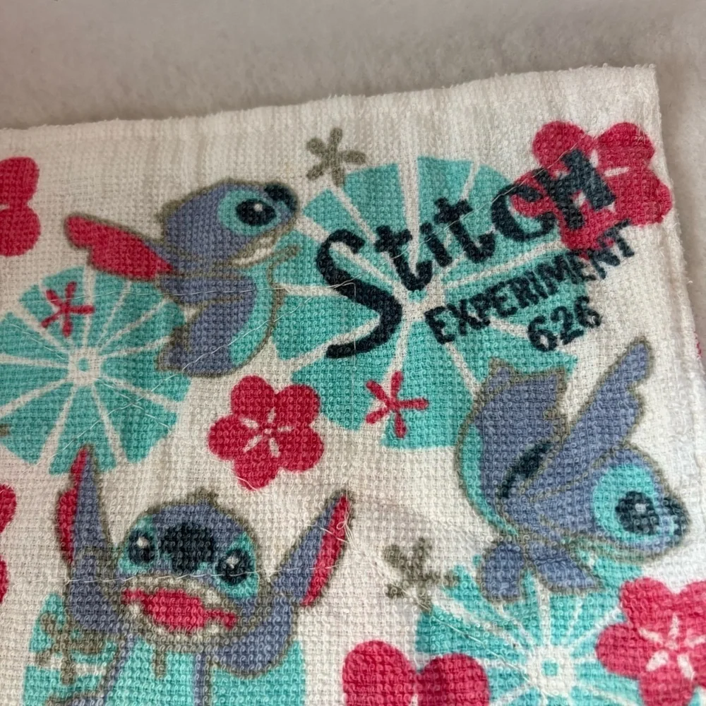 Set of 2 STITCH Small Hand Towels White Blue Disney Japan Floral Print